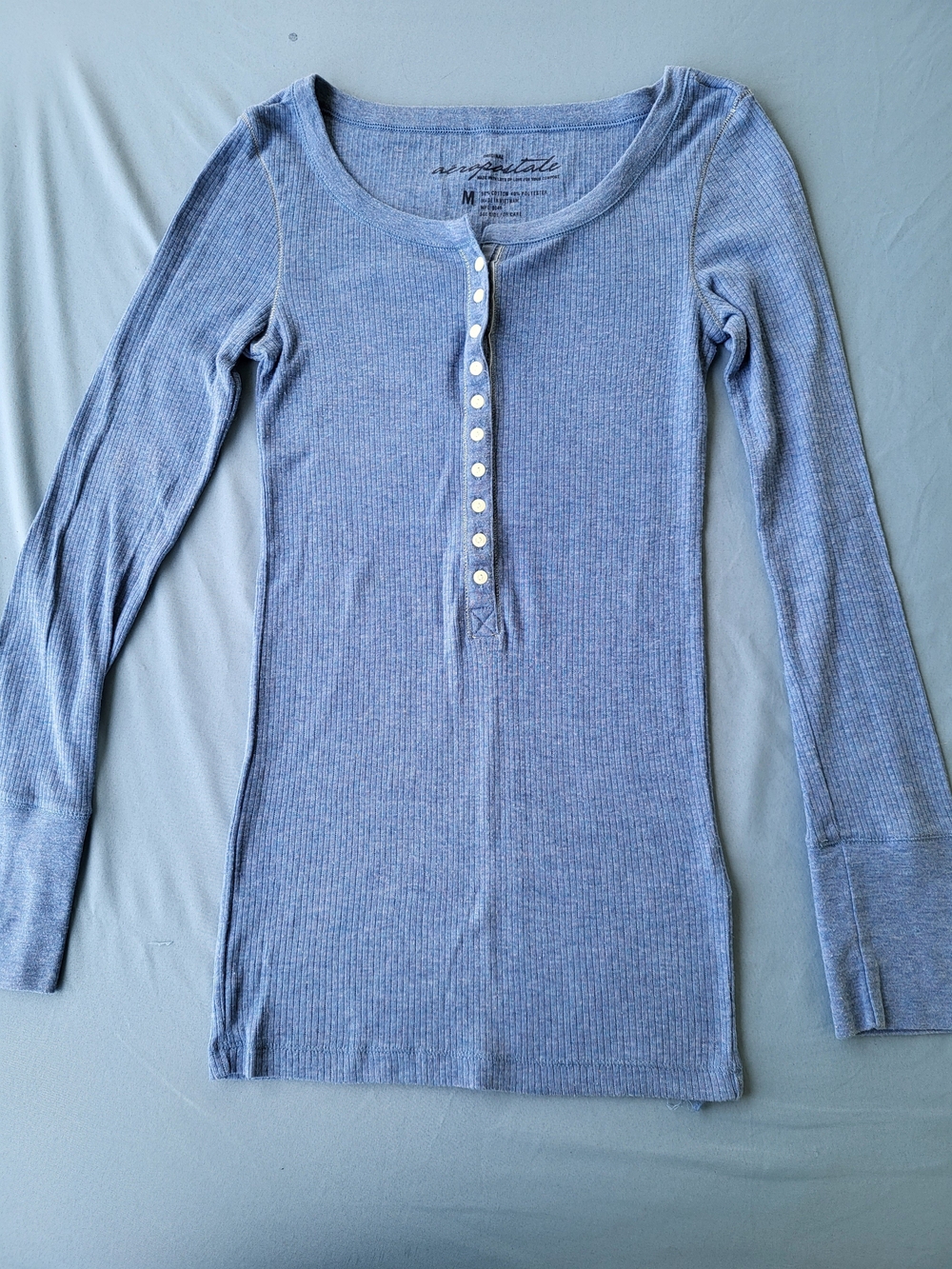 Bella Swan Twilight Henley Top Aeropostale Blue Ribbed Long Sleeve M Y2K